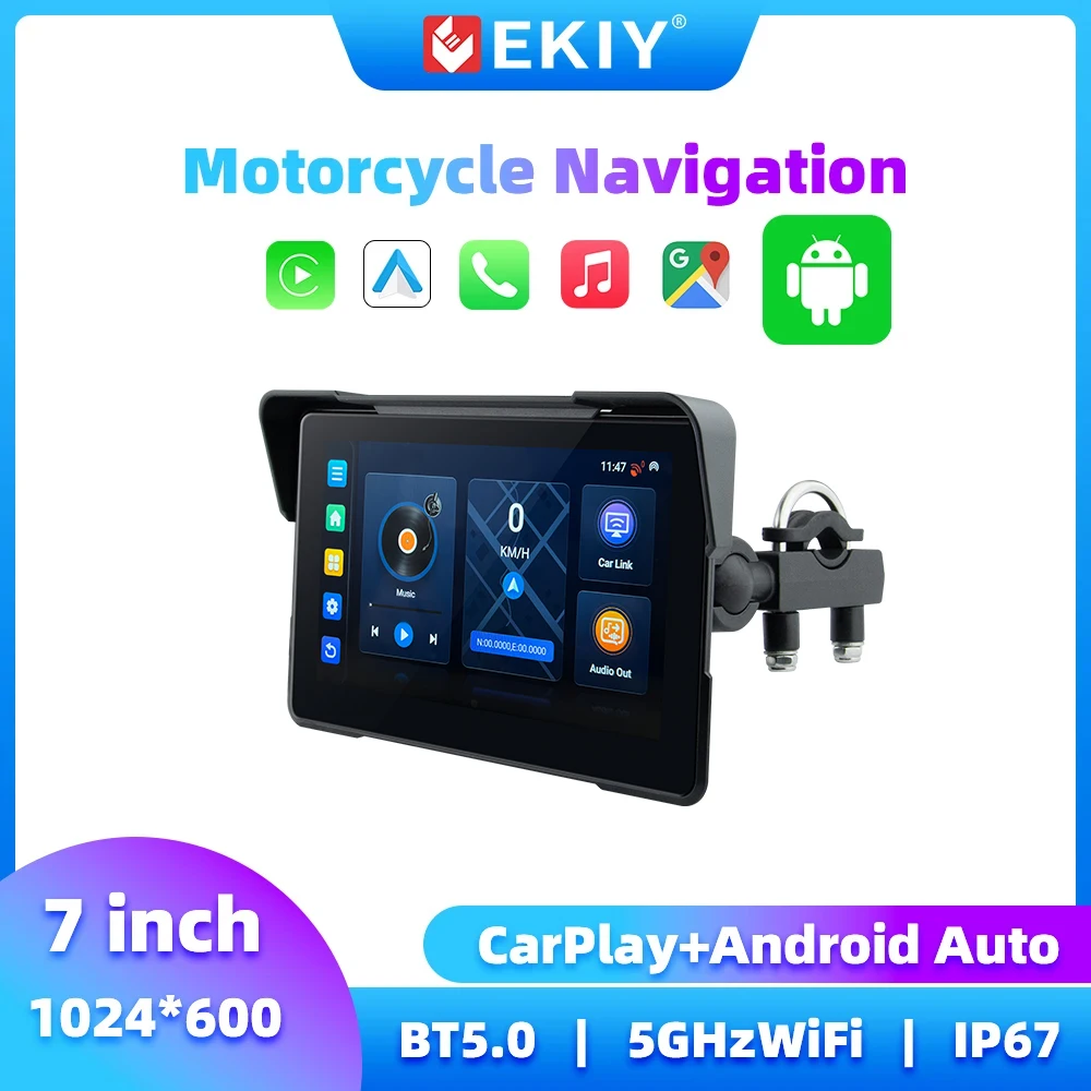 

7-дюймовый GPS-навигатор для мотоцикла EKIY, Android 13.0, 2+32 ГБ, сенсорный экран, беспроводной CarPlay и Android Auto для мотоцикла