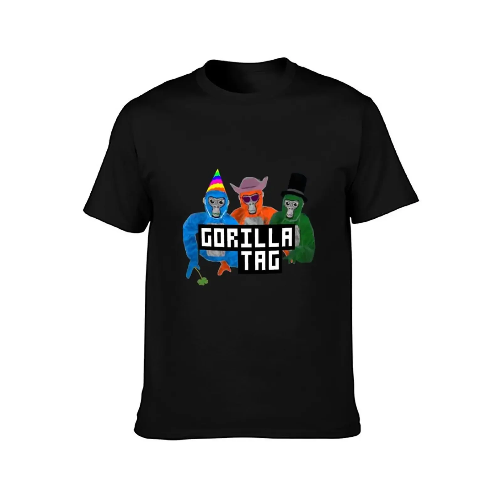 Gorilla Tag Gorilla Blue Party Hat Orange Cowboy Green Top Hat Monkey by POLKART T-Shirt customizeds mens shirts graphic tee