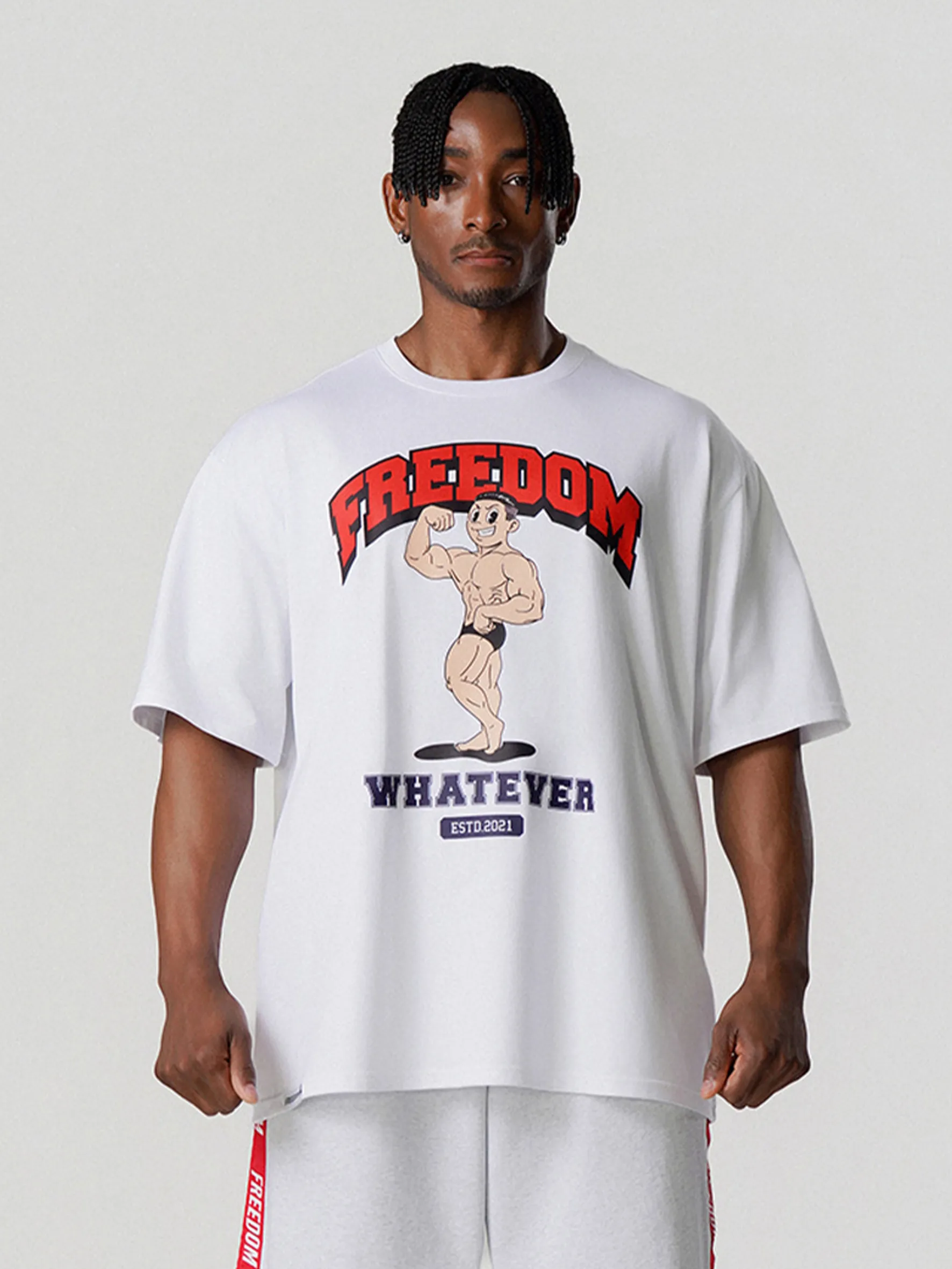 FREEDOM Muscle Man Pattern Short-Sleeved T-Shirt for Fitness Men and Women Casual Sportswear for Leisure GYM