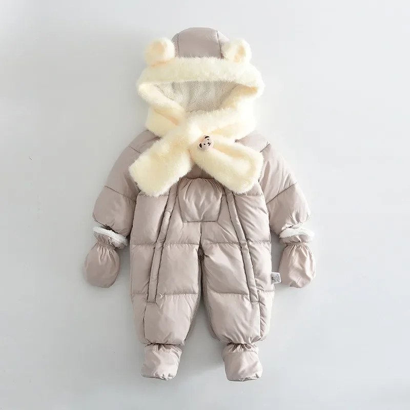 4-teiliges Set BELLBELL Winter-Strampler für Neugeborene Mädchen + Schal + Handschuhe + Schuhe, Outfit mit Kapuze, Plus Samt, warm, für Säuglinge, Babys, Mädchen, Jumpsuits – Detail 4