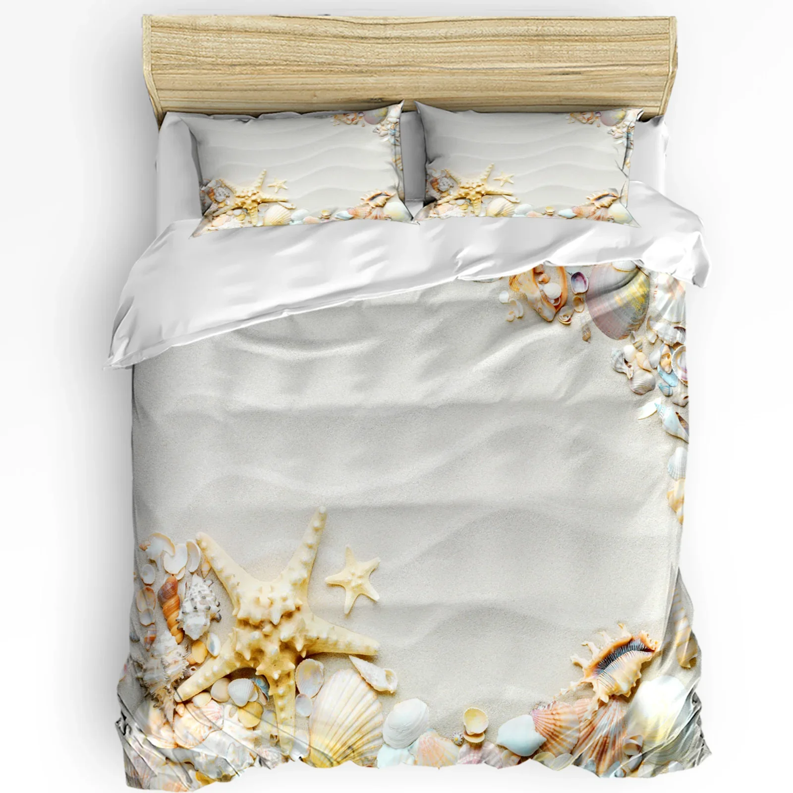 

Beach Sand Waves Starfish Shell Conch Bedding Set 3pcs Duvet Cover Pillowcase Kids Adult Quilt Cover Double Bed Set Home Textile