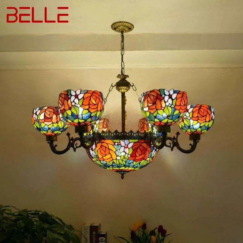 

BELLE Tiffany European Living Room PendantLamp Vintage Creative Color Glass restaurant Bedroom Hotel Chandelier