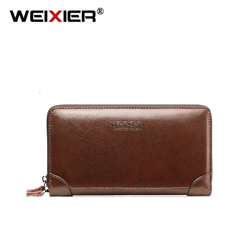 WEIXIER Men Retro Clutch Fashion Brand PU Leather Multifunctional Men Wallet Long Business Travel Double Zipper Man Clutch Bags