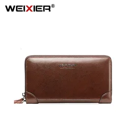 Bolsa de Embreagem Retro de Couro PU para Homens, Carteira Multifuncional, Longa, Negócios, Viagem, Zíper Duplo, Marca de Moda