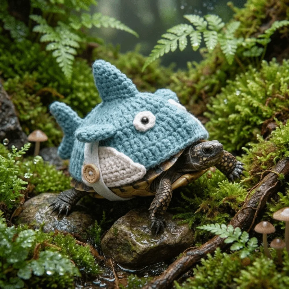 Cartoon Shark Shaped Turtle Knitted Jacket Adjustable Comfortable Fit Elephant Shaped Pet Turtle Costume Warm Turtle Sweater