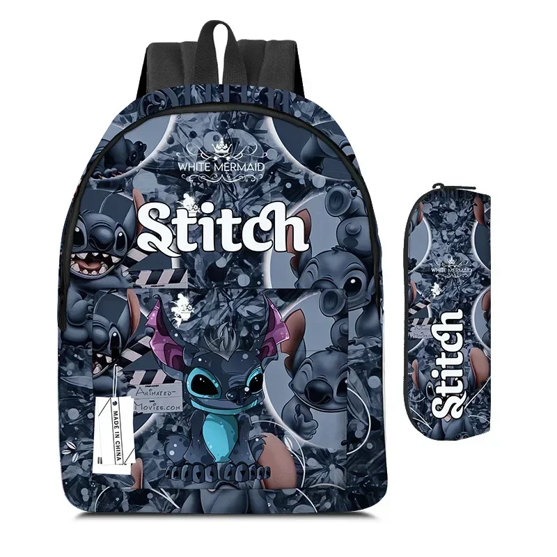 MINISO Disney Stitch Cartoon Casual Students SchoolBag Wite Pencil Case New Fashion Cute Set Lightweight Large Capacity Backpack