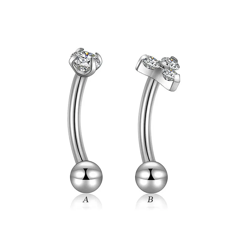 G23 Grade Titanium Internal Thread 16G Curved Barbells Eyebrow Ring Piercing Inlaid CZ Lip Piercing