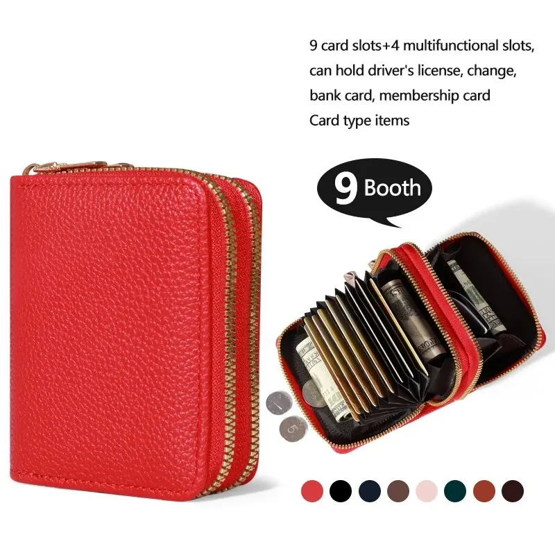 Women's Short Wallet with Transparent Closure. Litchi Pattern. Monaiea Multi Card Slot Wallet, Large Capacity, Fashionable