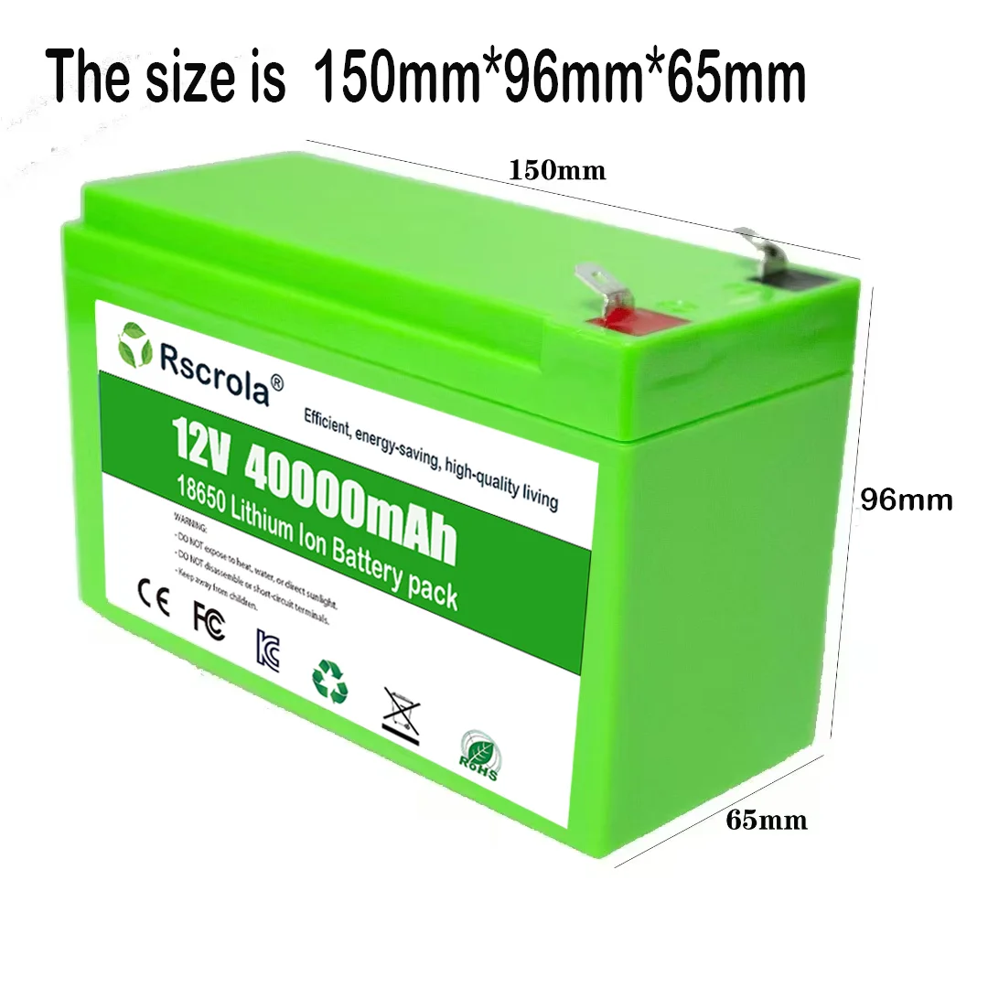 12V Large-Cap 18650 Rechargeable Li-ion Battery Pack (20/30/40Ah)+Charger – Fits Sprayer, Agri, Solar, Kids’ Toy Car, Scale