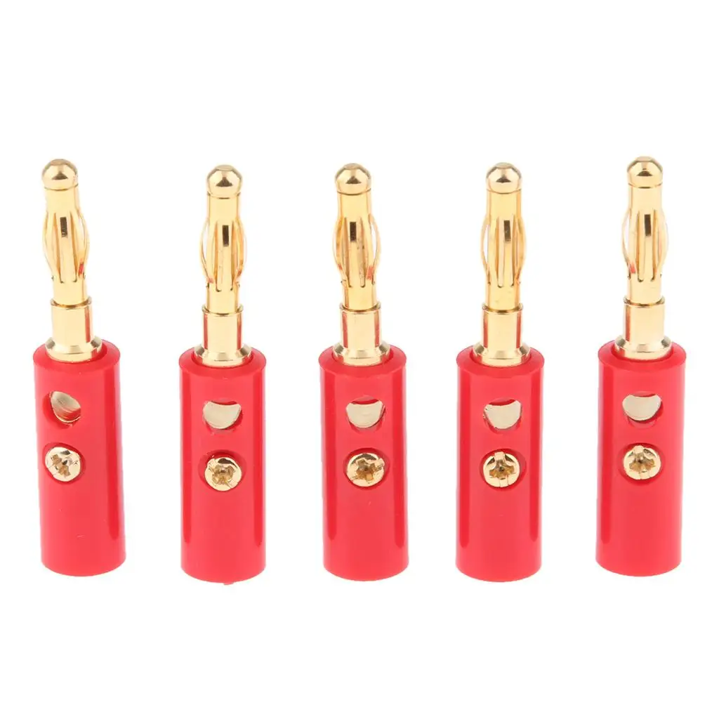 5Pcs 4mm Gold Plated Speaker Wire Banana Plug Test Audio Connector