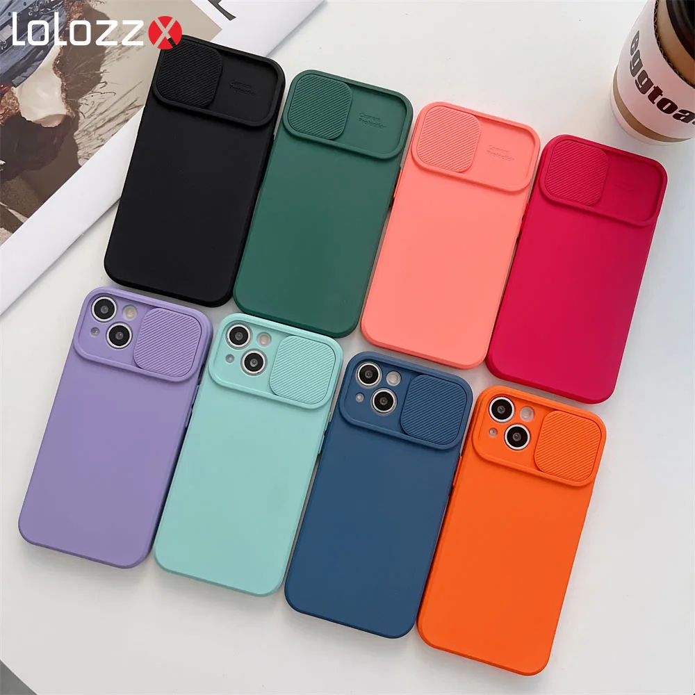 Funda de teléfono de silicona suave de Color caramelo con protección de cámara deslizante para iPhone 17 16 15 14 13 12 11 Pro XS Max X XR Plus