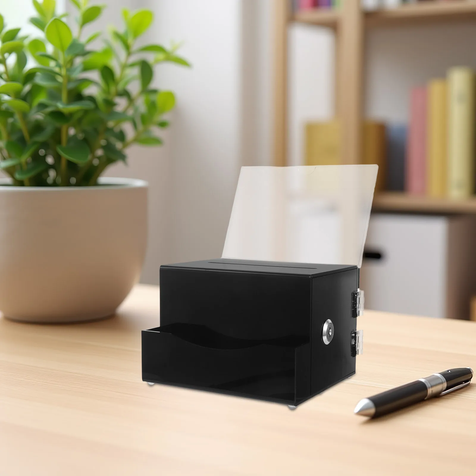 Frasco de ponta com trava - Caixa de doação de acrílico para dicas e votação - Caixa de sugestão com tampa - Porta-bilhetes de rifa - Bartender Cash