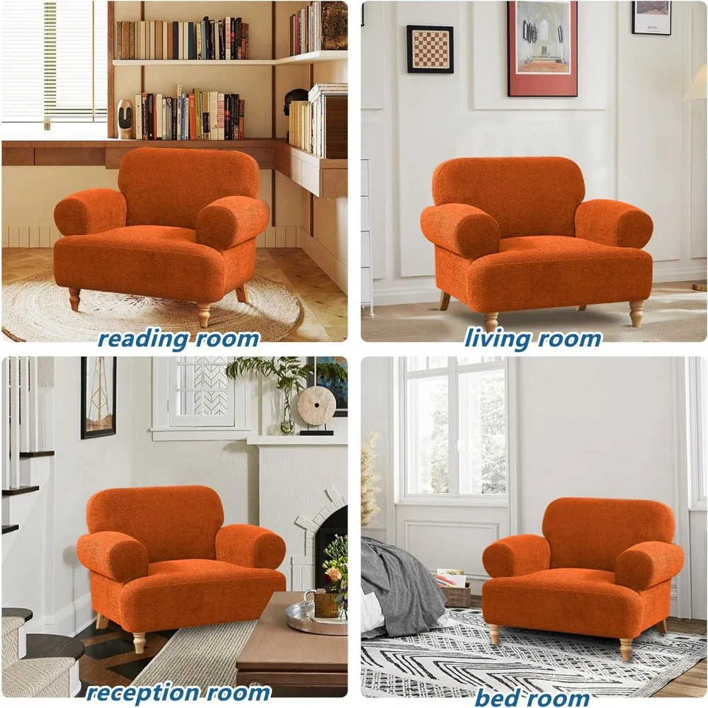 Kursi aksen kain chenille modern besar dengan sandaran tangan lebar & bulat - ideal untuk kamar tidur, ruang tamu, apartemen, ruang belajar