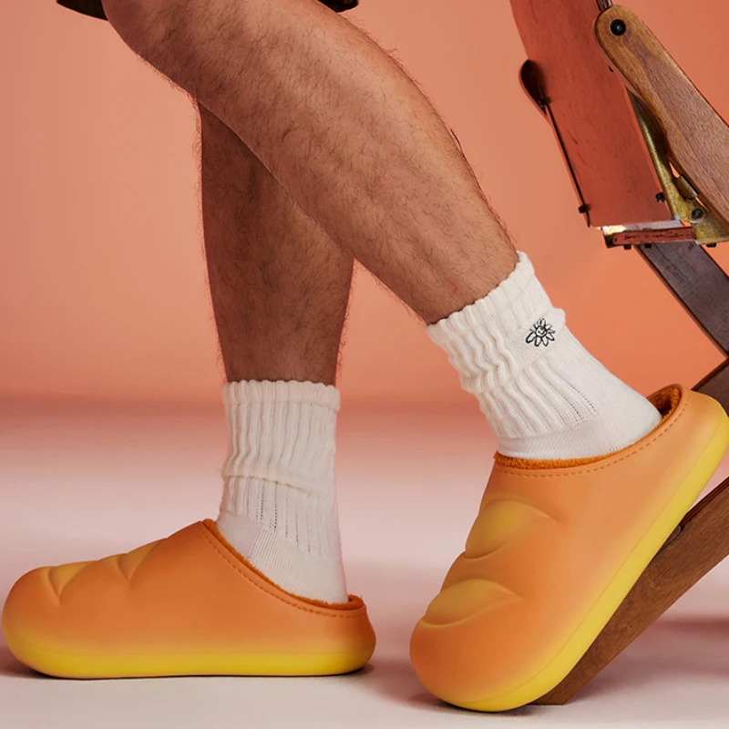 Veidoorn الرغيف الفرنسي شبشب منزل للنساء الرجال في الهواء الطلق المضادة للانزلاق الصوف الشتاء الانزلاق على الأحذية أفخم اصطف الدافئة تسد الجوارب مريحة #4