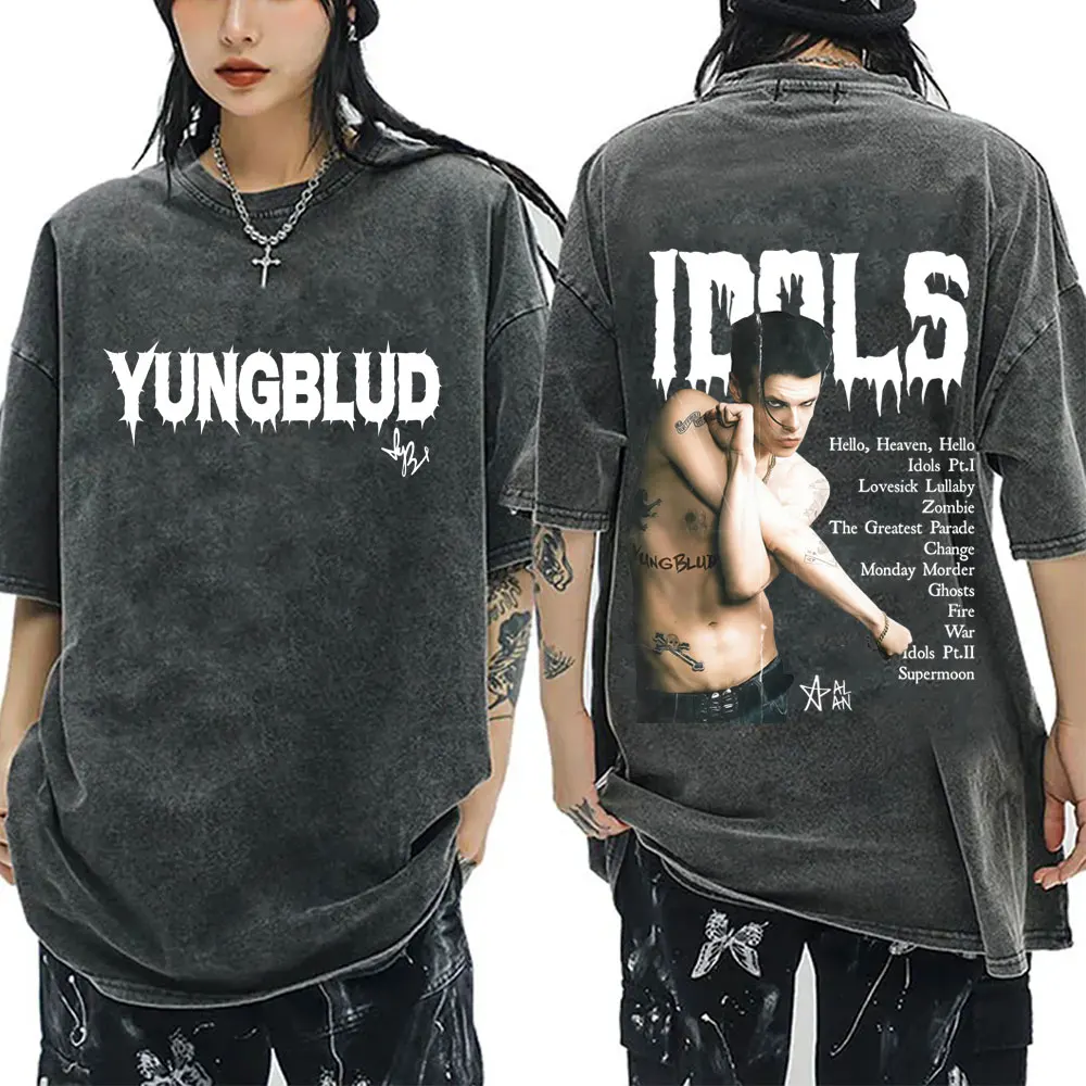 

Washed Vintage Rocker Yungblud IDOLS Graphic T-shirt Men Women Fashion Retro Rock T Shirt Casual Oversized T-shirts Streetwear