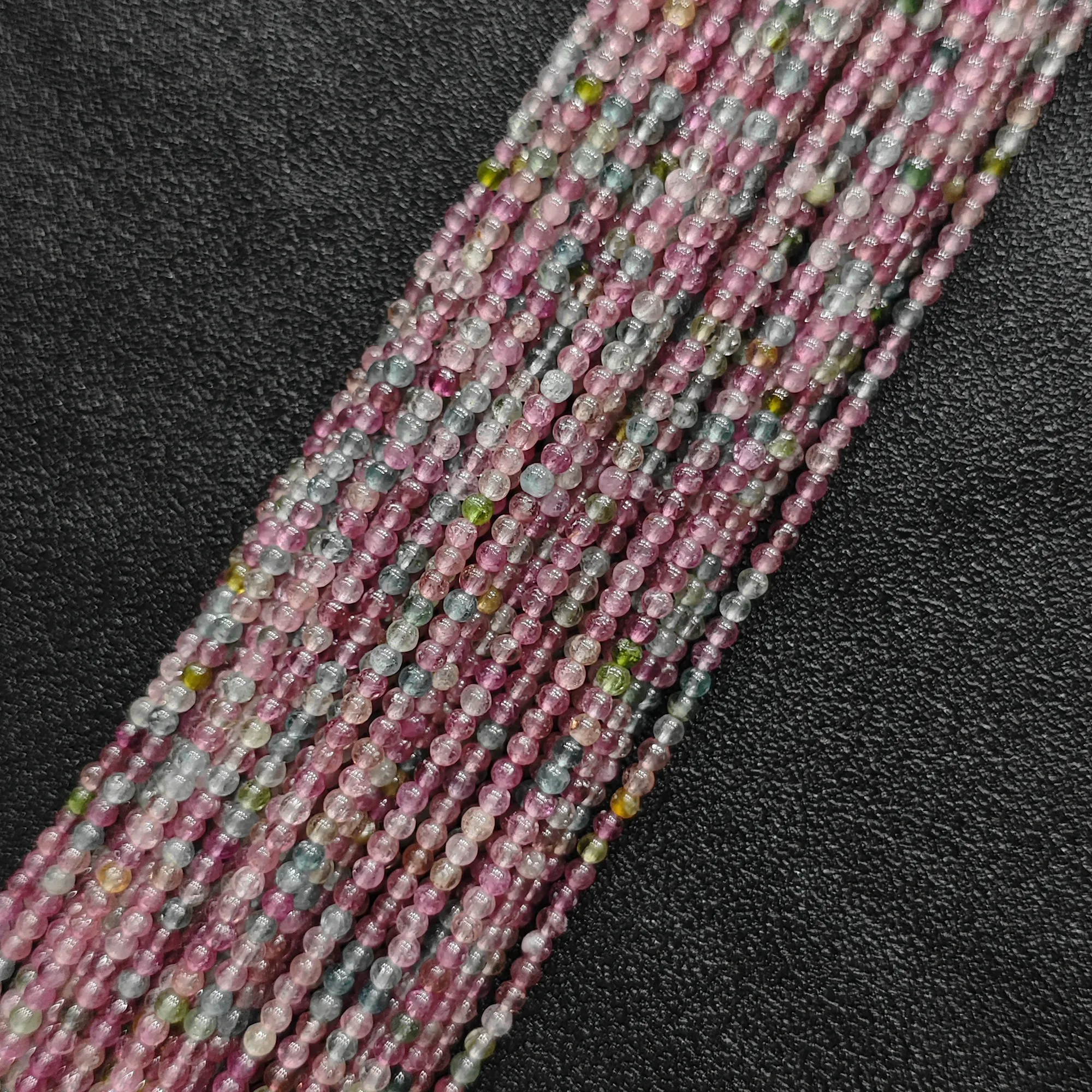 Natural Semi Translucent Rainbow Tourmaline Loose Seed Beads Strand, 2.5mm Small Spherical Crystal Beads for DIY Designers