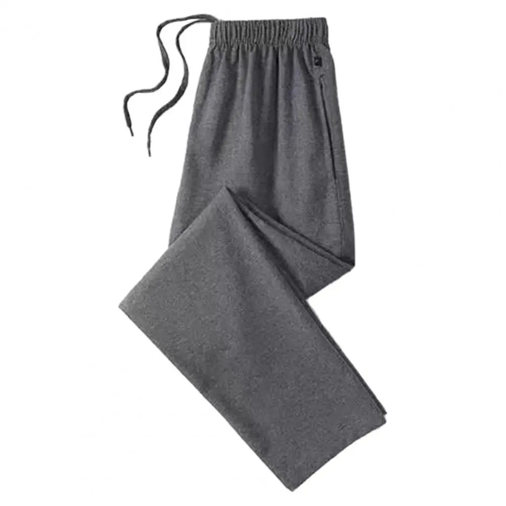 Men Pants Elastic Drawstring Waist Loose Wide Leg Pants Straight Casual Pleated Full Length Trousers Sweatpants