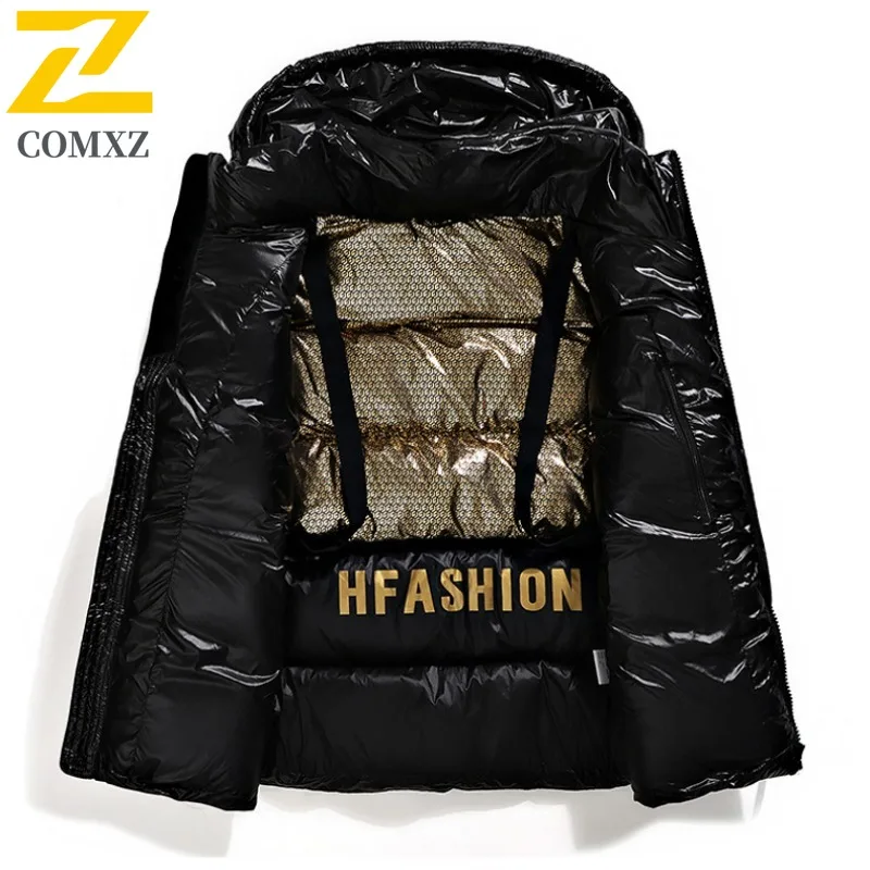 COMXZ 2025 Men Puffer Jacket Winter Windproof Thermal Coat Waterproof Hiking Parka Thickened Cotton Outdoor Sports Windbreaker