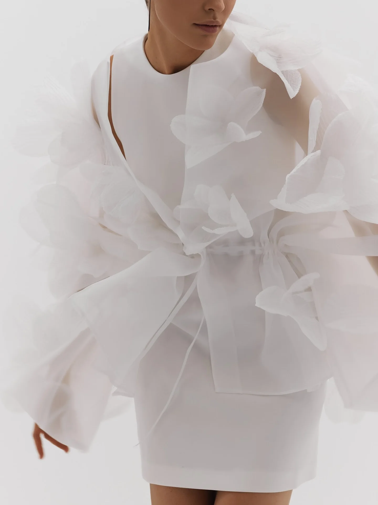 Manteau Chic en Organza transparent à fleurs pour femmes, veste courte à fleurs faites à la main, manteau de soirée transparent, tenue pour dames, sans robe