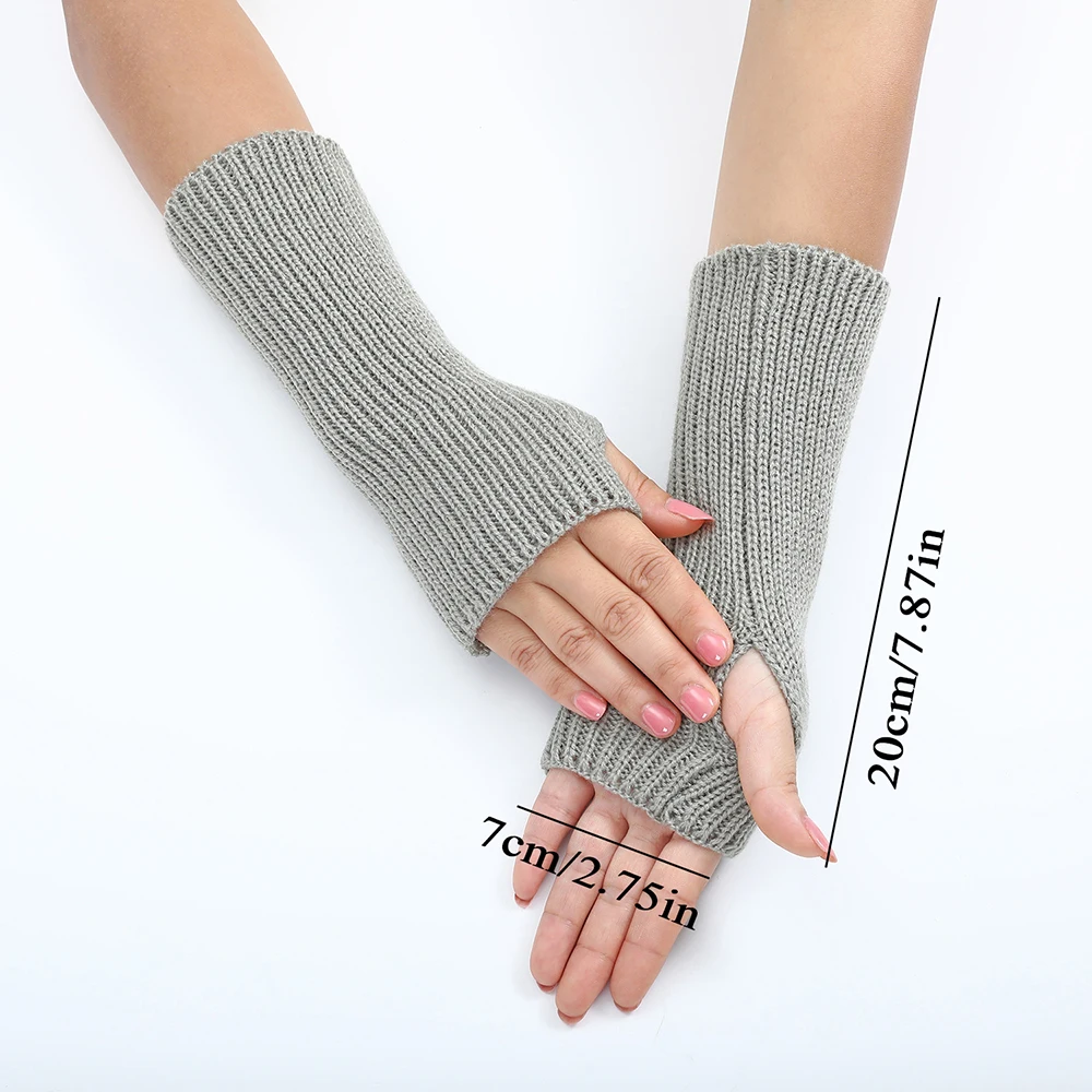 Women Half Finger Gloves Knitted Fingerless Gloves Solid Color Soft Arm Warmer Students Touch Screen Thick Arm Sleeves Mittens