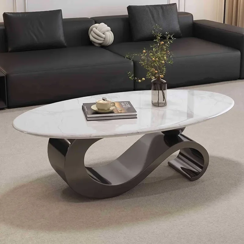 New Italian Supercrystalline Stone Oval Coffee Table Music Note Shape Modern Living Room Light Luxury Home Side Table Combo
