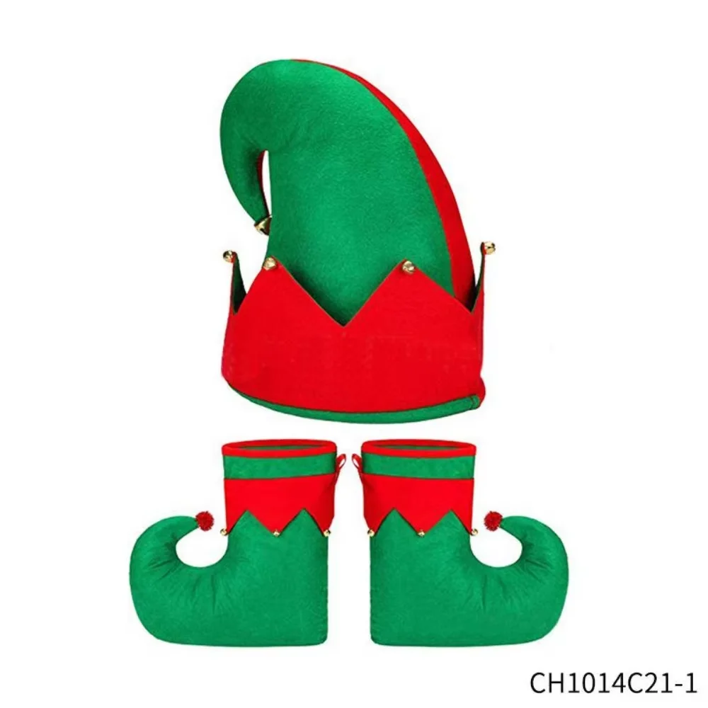 PESENAR Christmas Elf Costume Sets Xmas Holiday Elf Felt Hat Elf Shoes Christmas Costume Headband