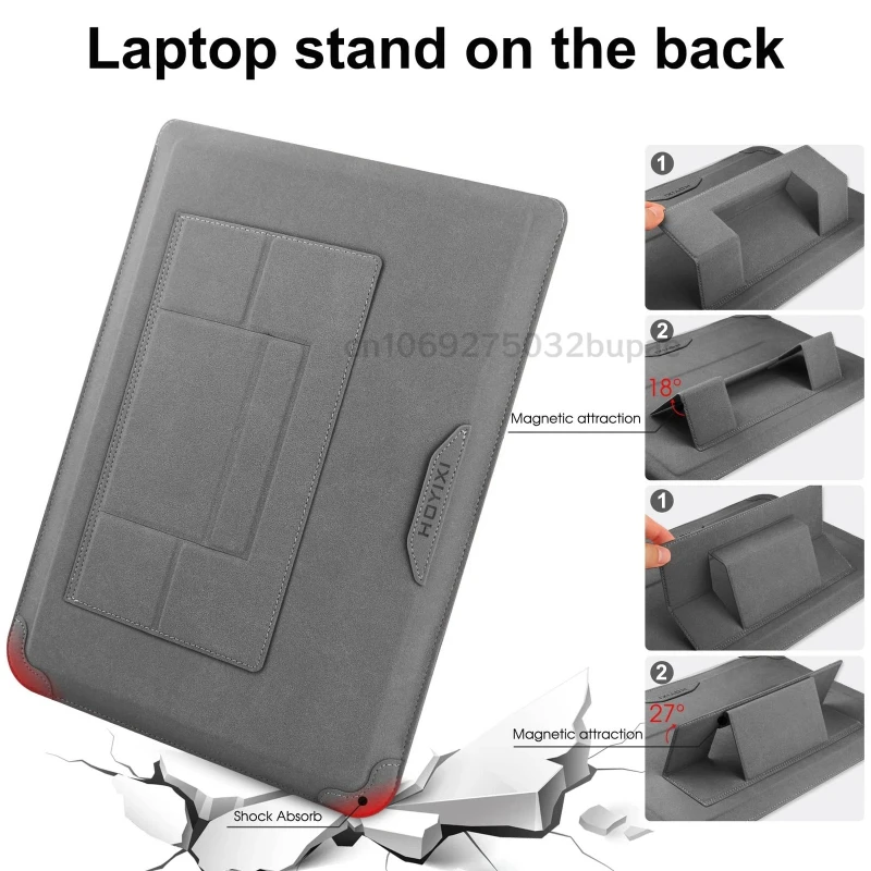 2 in 1 Laptop Bag Sleeve with Built-in Foldable Stand Detachable Power Charger Storage Pouch Shockproof Notebook Carrying Bag