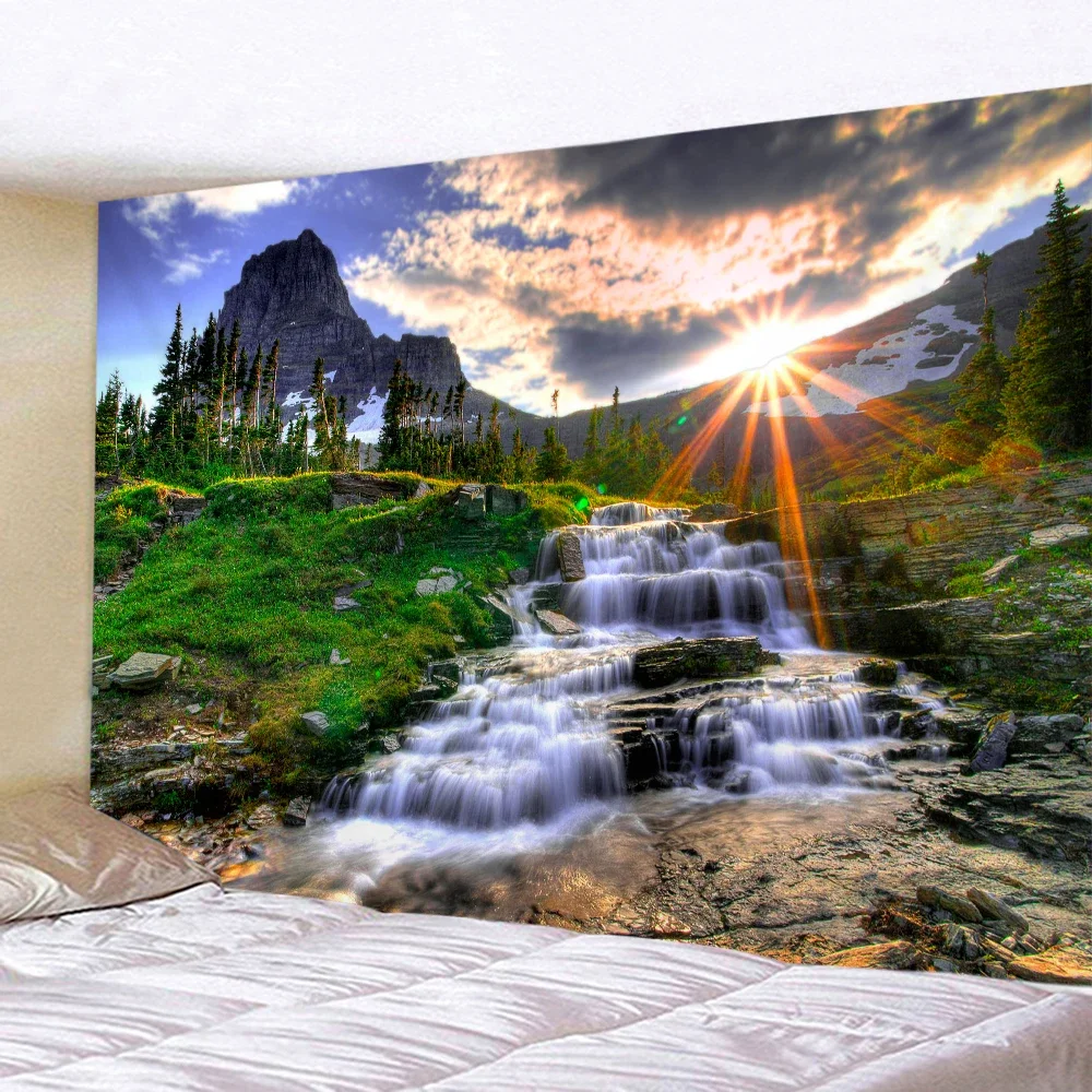 Green Plant Seawater Landscape Tapestry 3d Printed Sunset Sea Wave Lake Wall Hanging Home Living Room Bedroom Decor Aesthetic