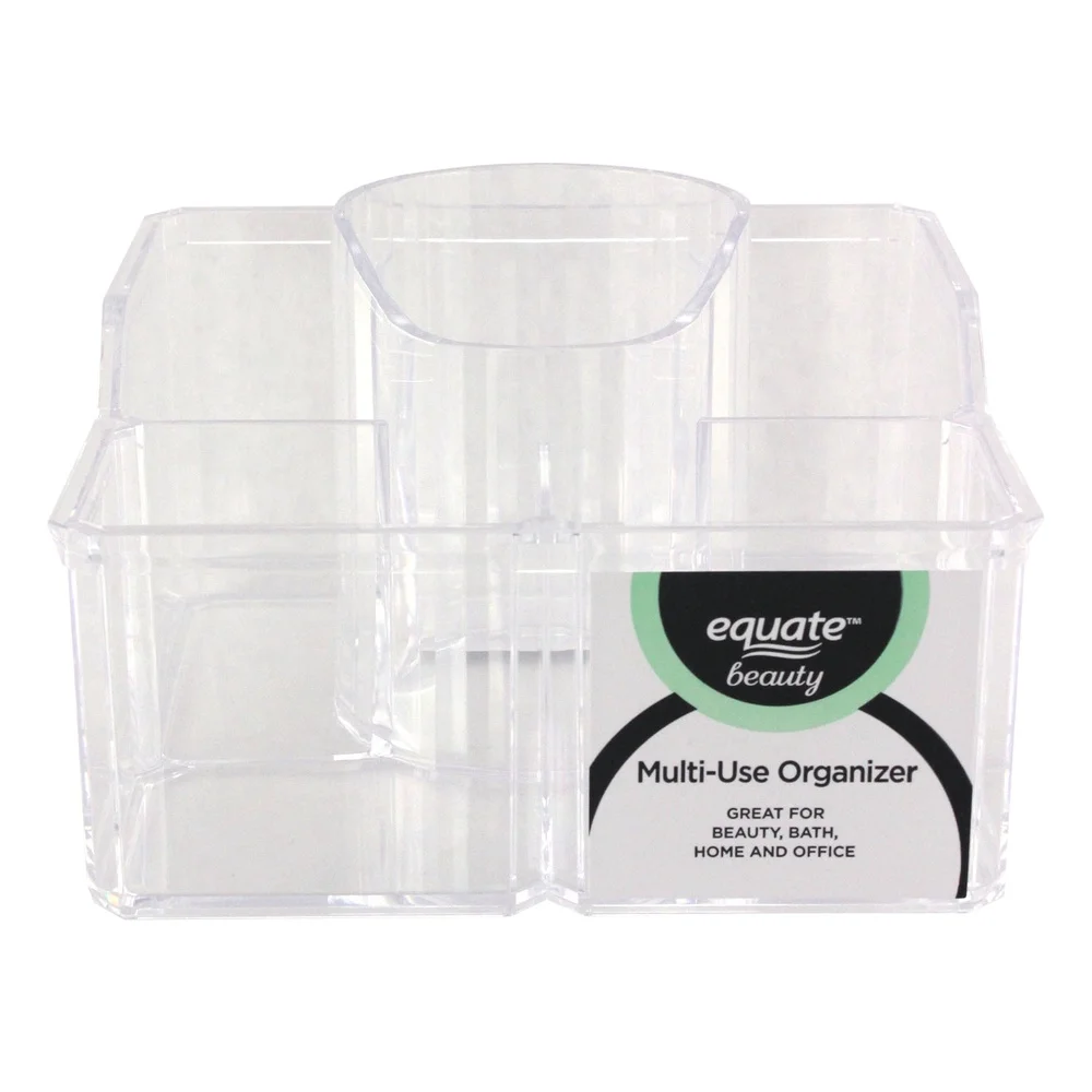 منظم تخزين مستحضرات التجميل الشفاف مكون من 6 حجرات منظم مكياج متعدد الأغراض للحمام والمنزل والمكتب سهل الوصول من البلاستيك المتين
