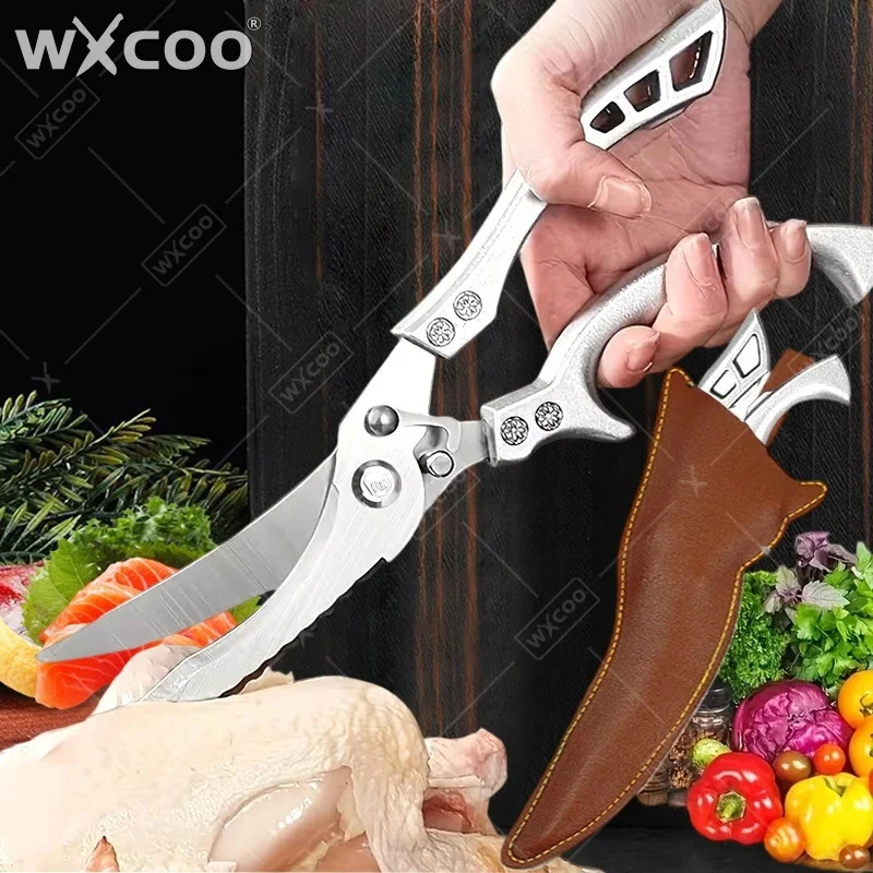 WXCOO Edelstahl-Küchenschere Multifunktional zum Schneiden von Fisch, Fleisch, mühelos zerkleinern von Hühnerknochen, Gemüse, BBQ-Schere