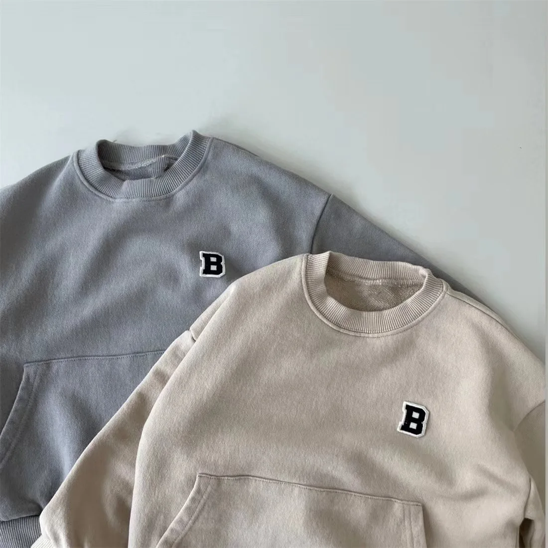 Toddler Boy Casual Letter Sweatshirts Autumn Simple Loose Comfortable Cotton Pullover Embroidery Pocket All-match Kid Tops