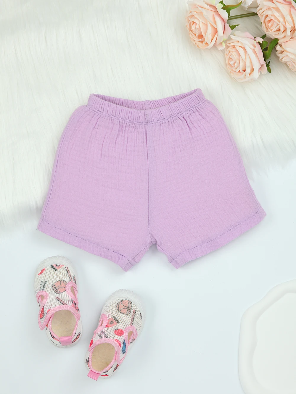 

Базовые летние хлопковые шорты для девочек, дышащие однотонные шорты для новорожденных (фиолетовые)