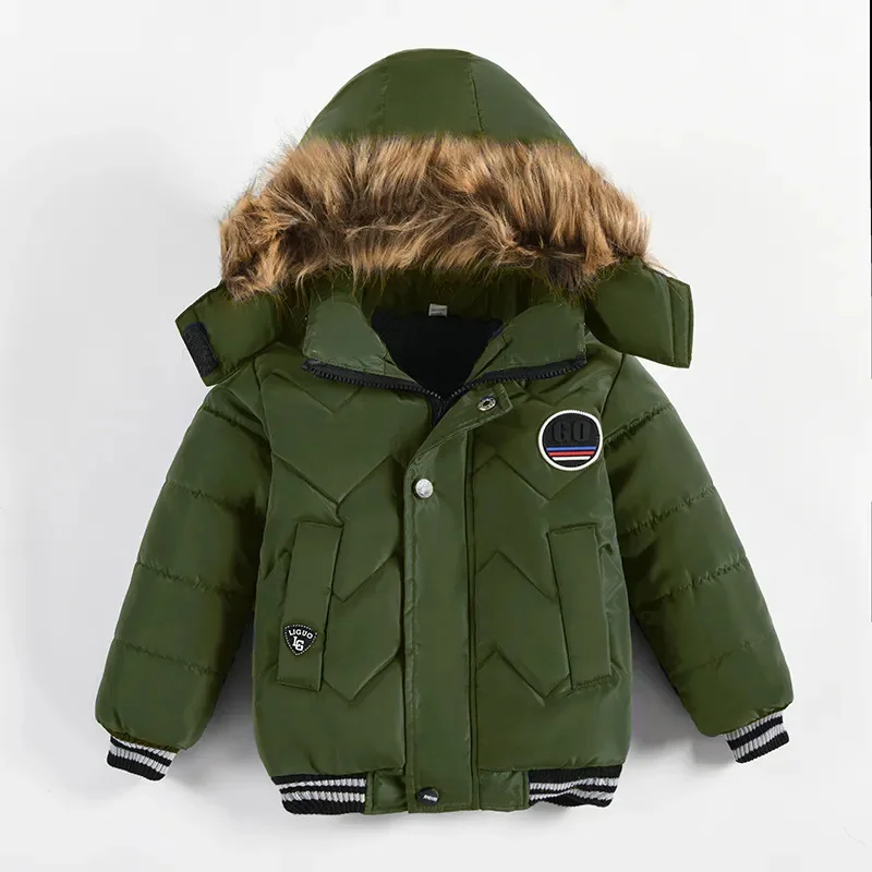 Children Winter Jacket Boys Coat 2023 Baby Hooded Cotton Plus Velvet Thicken Warm for Boy Parka Outerwear Kids Clothes