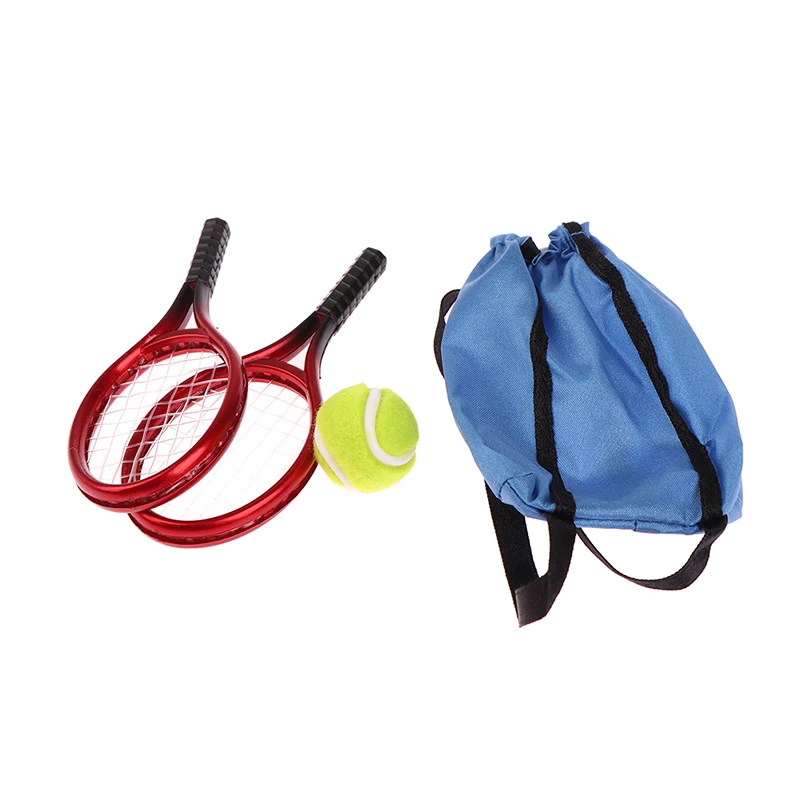 4pcs/set 1:12 Dollhouse Mini Tennis Racket Set Simulation Sports Toy For Dolls Decoration Accessories