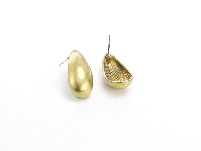 6pcs Teardrop Earring Studs, Earring Post, Leaf Earrings, C shaped Brass Earrings, Jewelry Supplies, 27x13.7mm R2587