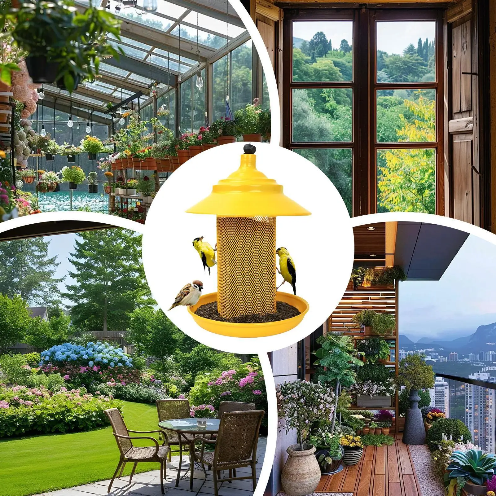 مغذيات فينش لأنبوب شبكي معدني خارجي مع صينية قابلة للتعليق تغذية الطيور لساحة فناء شرفة شرفة شجرة سياج نافذة عرض #4