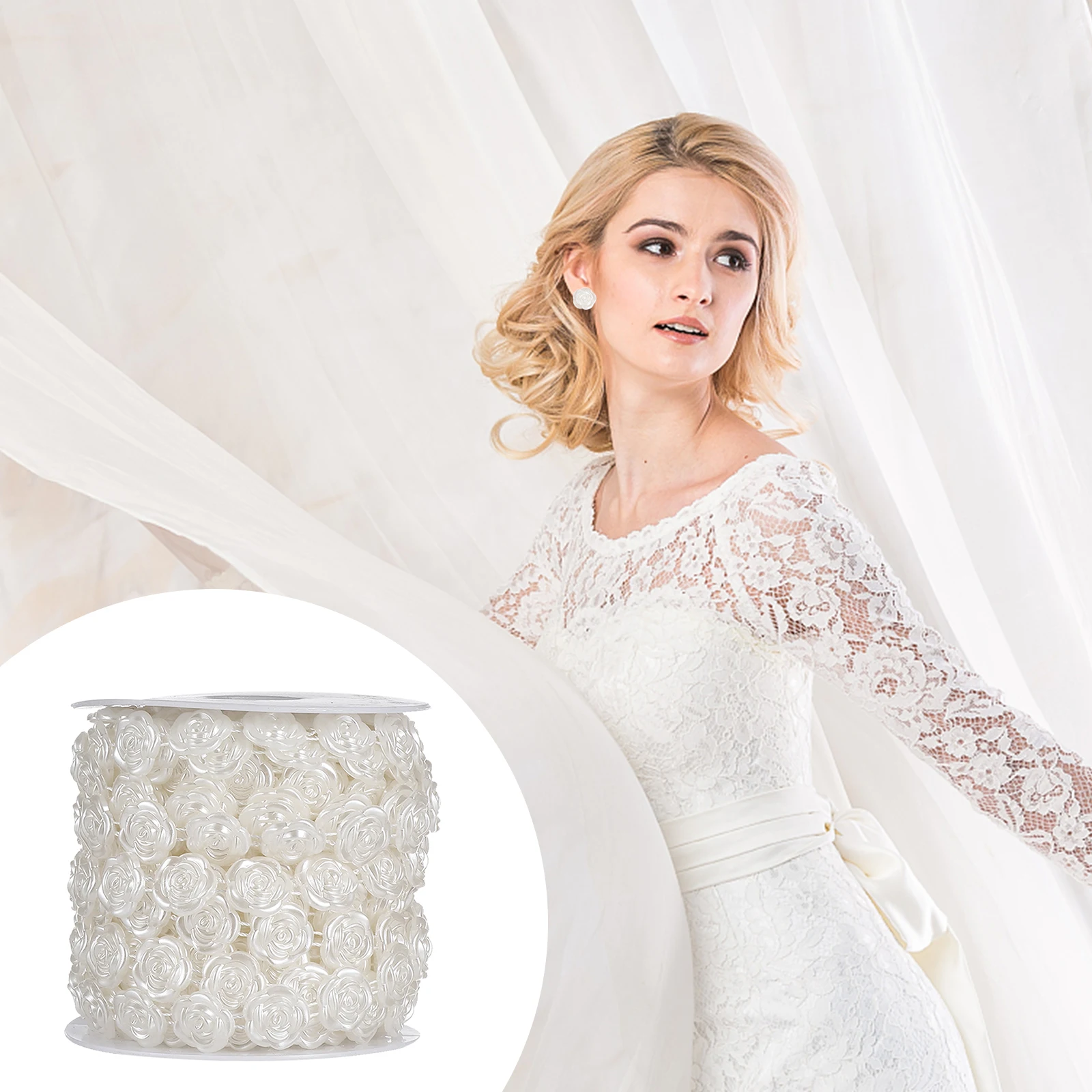 

Rose Embellishments Beaded Chain Applique Crystal Flower Trim Decoration Plastic Wedding Accessories Shoe Bag Dress