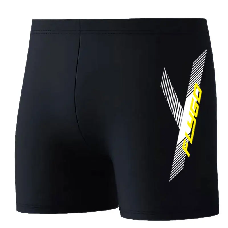 Men's swimming trunks with plain color print, Y-shaped letter pattern, fashionable flat-bottomed, large size, quick-drying and c