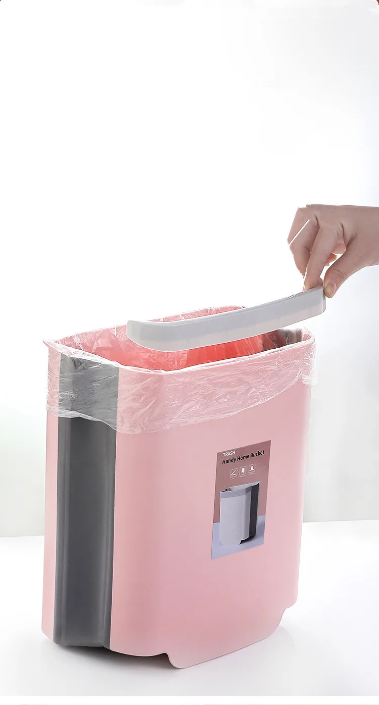 Wall Mounted Folding Waste Bin Kitchen Cabinet Door Hanging Trash Bin Garbage Car Trash Can Handy Home Bucket OK 1122