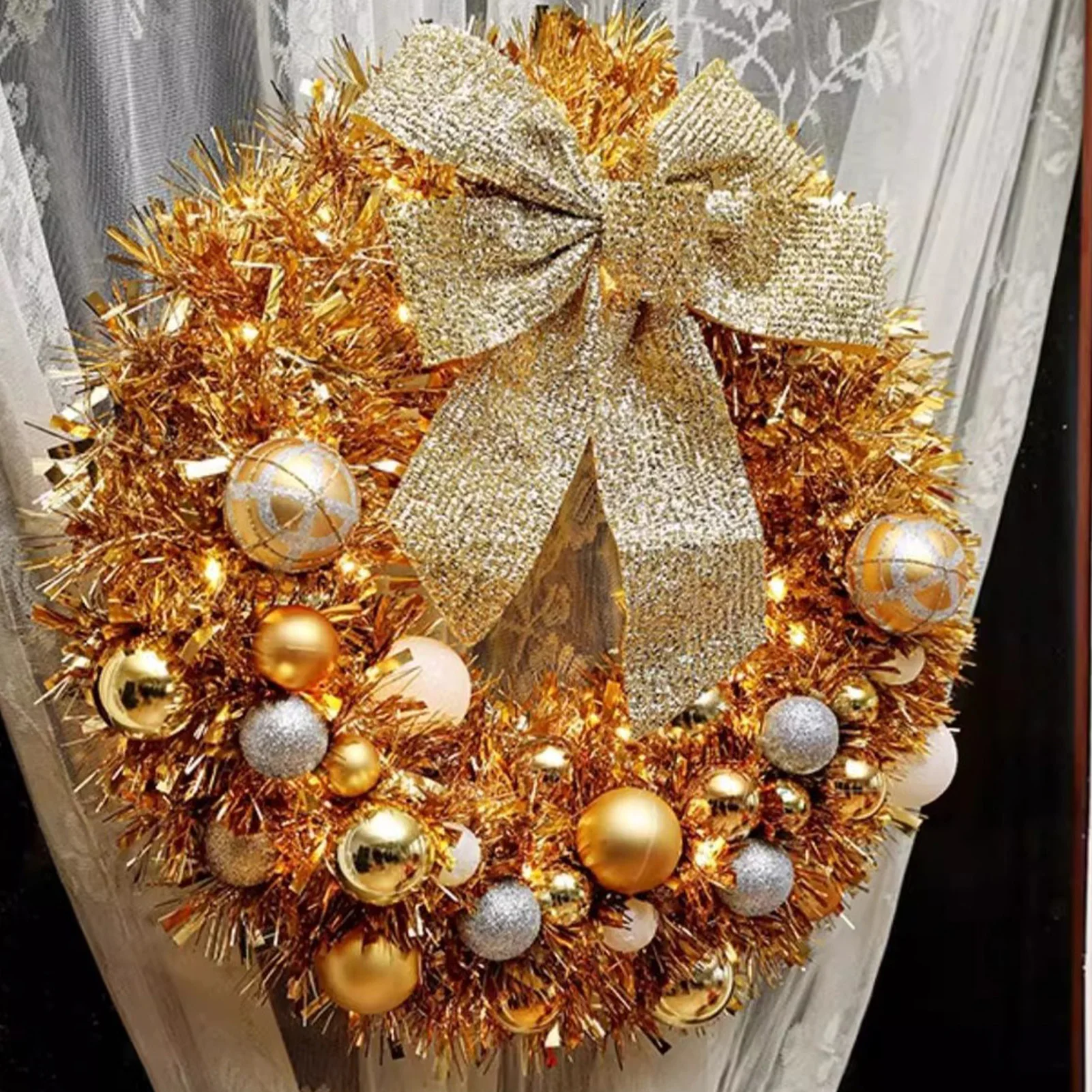 

D45cm Christmas Garland Exquisite Glitter Xmas Wreath With Ball Bowknot 2025 Navidad New Year Home Party Decoration Props