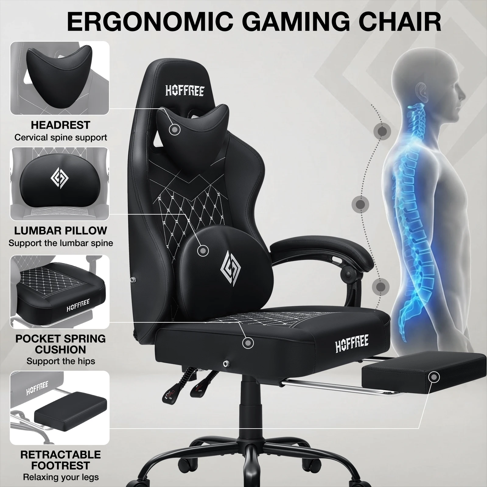 Home Improvement Mall - 400lbs Gaming Chair with Speakers Massage