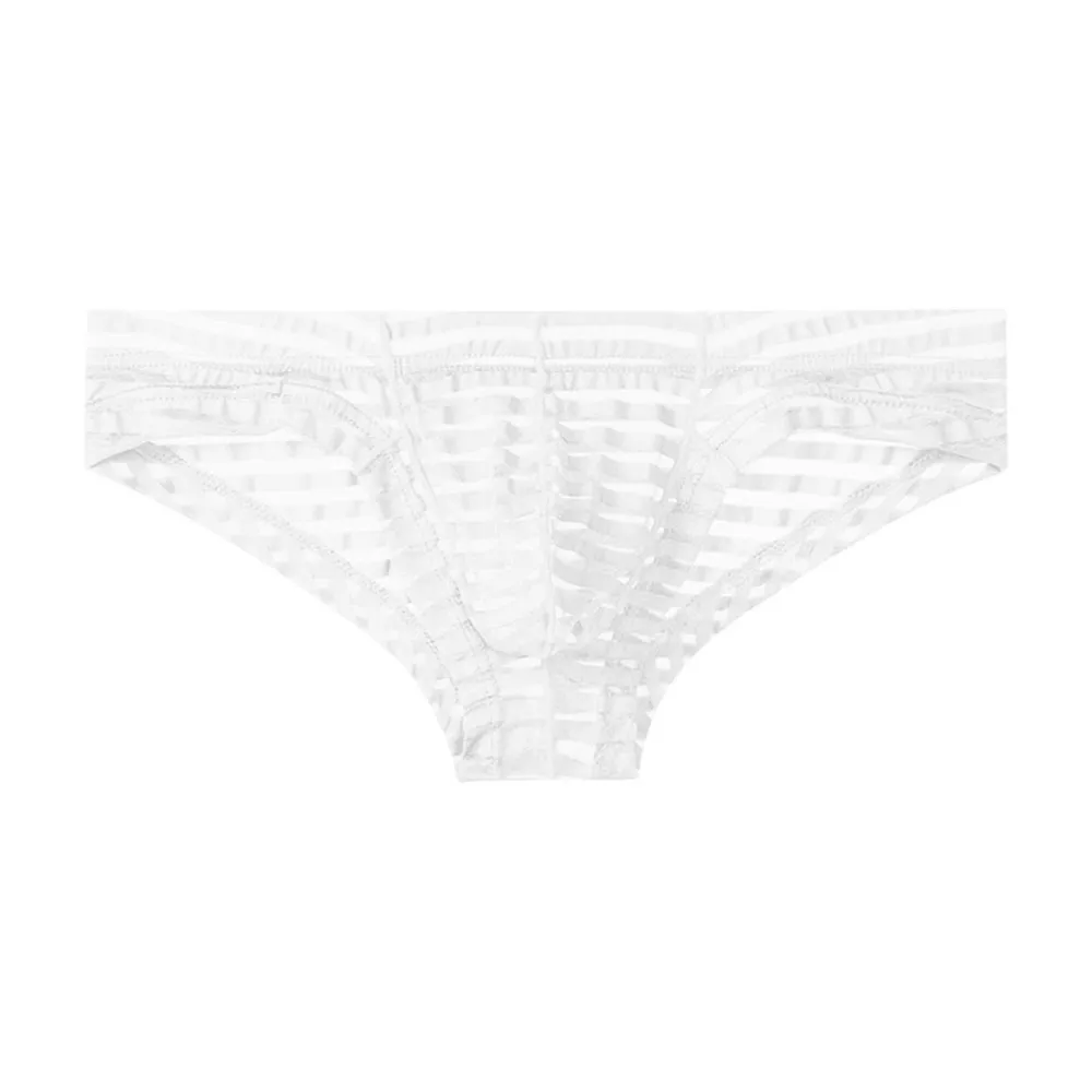 Homens Sexy Sheer Mesh Perspectiva Cuecas, Listrado Horizontal Respirável Calcinha, Cintura Baixa Ver Através Cuecas, Roupa Interior Biquíni