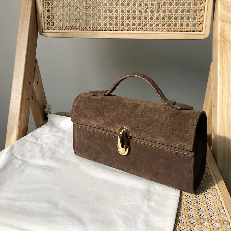 Women Handbag Portable Small Square Bags Vintage Suede Dull Polish Simple Commuter Korean Message Bag 2024 Elegant Purses Clutch