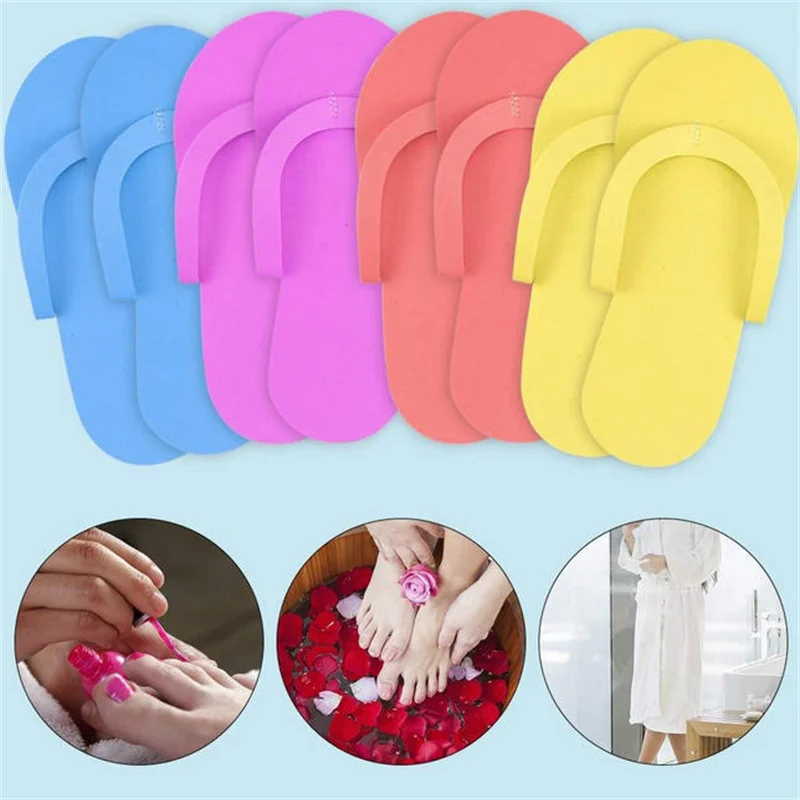 12/24/36 Pairs Random Color Disposable Slippers For Men Women Foam Slippers For Salon Spa Hotel Pedicure Foot Flip Flop Slipper