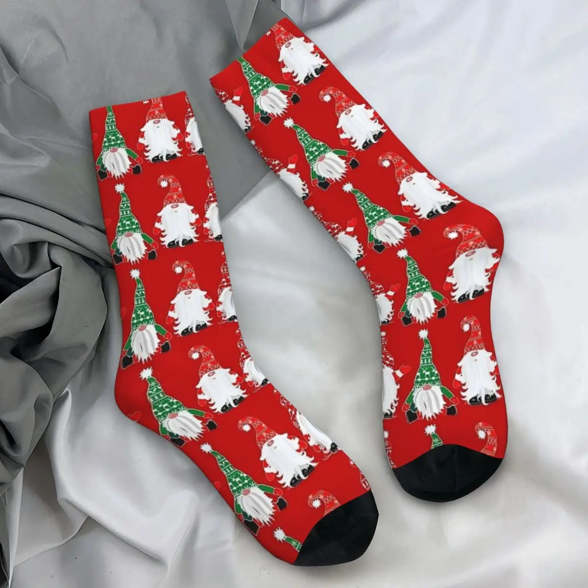 Three Christmas Gnomes Red Socks Funny Stockings Spring Anti Skid Unisex Socks Breathable Graphic Running Sports Socks