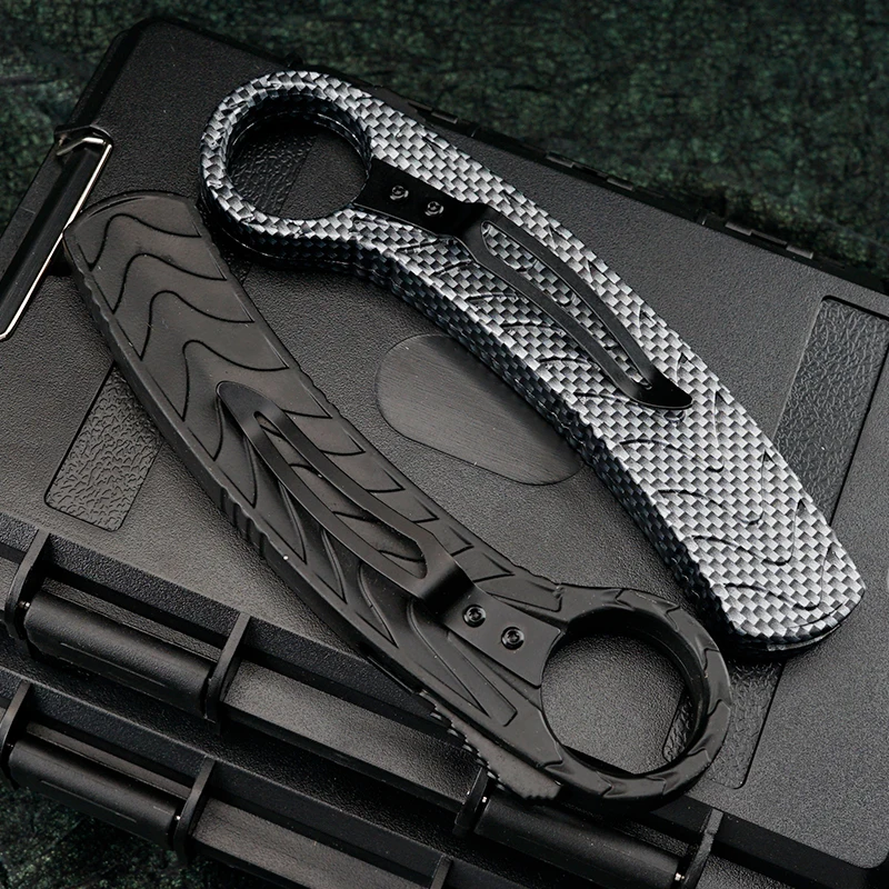 Couteau pliant Portable d'extérieur OTF inspiré des griffes, poignée à motif en Fiber de carbone, accessoire de collection tendance, outils EDC en aluminium et Zinc