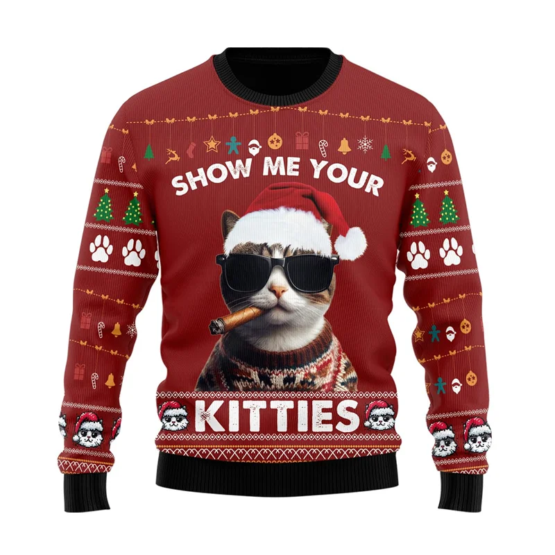 Weihnachten Unisex Pullover hässlichen Pullover Pullover 3D-Druck Männer lustige Katze Grafik Kleidung Hholiday Party plus Größe Sweatshirts