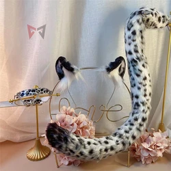 New Handmade Work Snow Leopard Tiger Ears Hairhoop Tail Necklace Earrings Cosplay Carnaval Lolita Acessories Hair Hoop Headwear