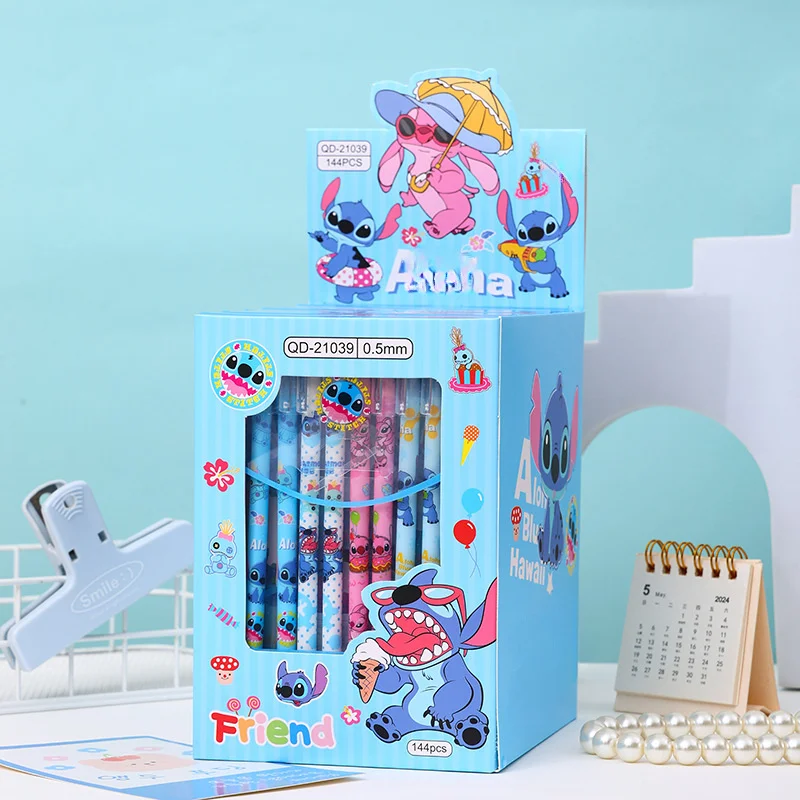 12pcs Cute Cartoon Stitch Straight Rods Erasable Gel Pen Cartoon Creative Student Stationery 0.5 Holiday Birthday Gifts