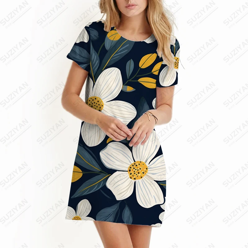 

Summer new ladies dress flower 3D printed lady dress sweet casual lady dress fashion trend beautiful lady dress